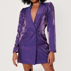 PETITE METALLIC DEEP V-NECK BLAZER DRESS